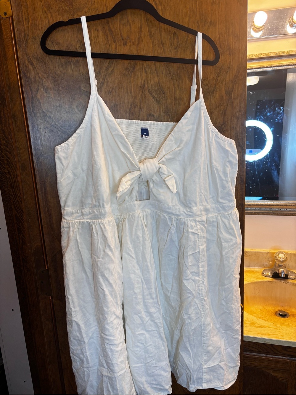 Old Navy Off White Tie-Front Linen-Blend Slip Dress